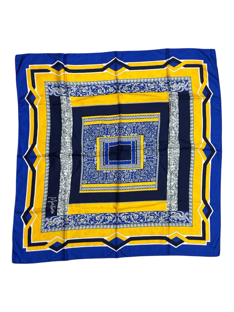 Montana Vintage Blue And Yellow Geometric Silk Scarf